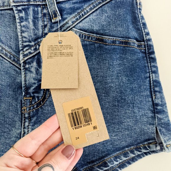 New Levi's High-Rise Stretchy Blue Denim Shorts Size 24 - Picture 4 of 10